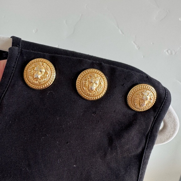 Balmain Black Muscle Tee with Gold Buttons - Picture 2 of 6